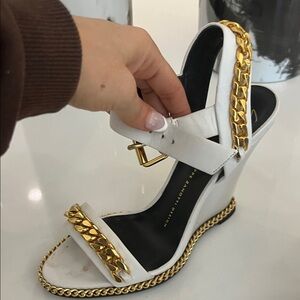 Giuseppe Zanotti White and Gold Chain Heels